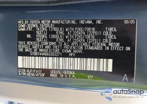 2006 Toyota Sequoia Sr5 V8 from USA, damaged, VIN 5TDBT44A66S263271